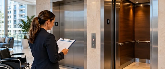 Condominium property manager reviewing an elevator outage response plan in a Broward County condo building.